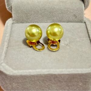 14 k gold setting Elegant Avocado South Sea Pearl Earrings - 8.8-9mm diameter